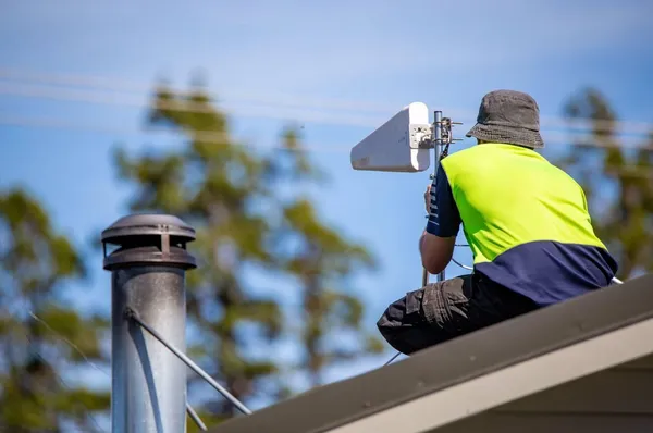 Technician installing a wireless internet link